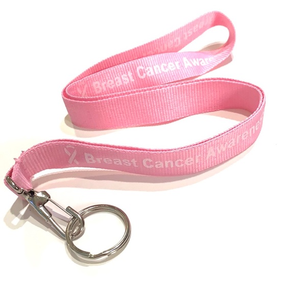 Breast Cancer Awareness Lanyard ID Holder Keychain Pink Ribbon - Picture 2 of 2